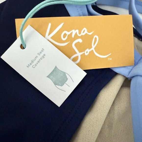 Kona Sol Women's Colorblock Blue Navy Cut Out One Piece Swimsuit NEW! - Picture 7 of 11